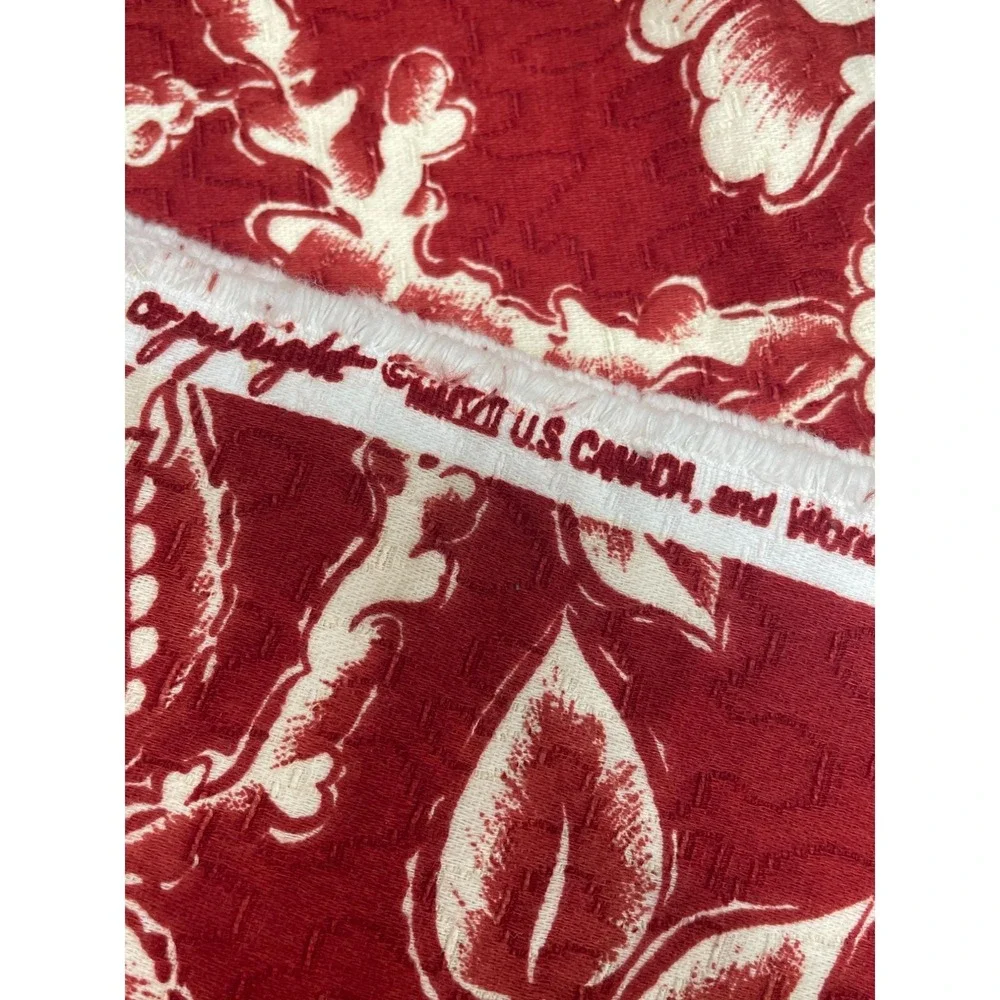 Vintage Liz Claiborne Red White Floral Screen Print Fabric Craft Sewing Quilting